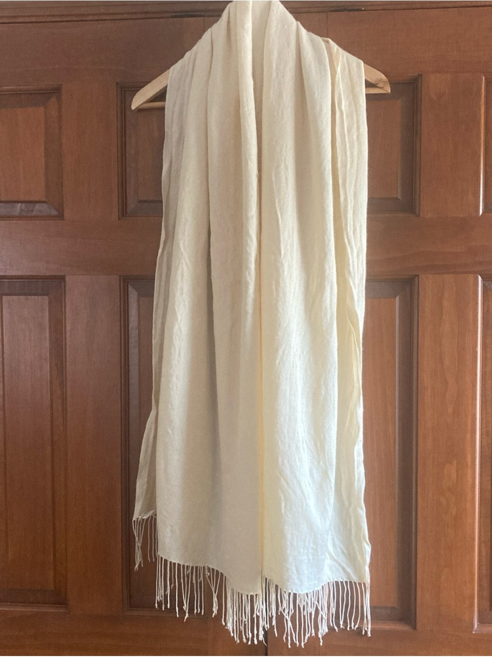 Bindya Cream Fringe Scarf Wrap Pashmina wool silk 26” X 76” - Picture 2 of 4